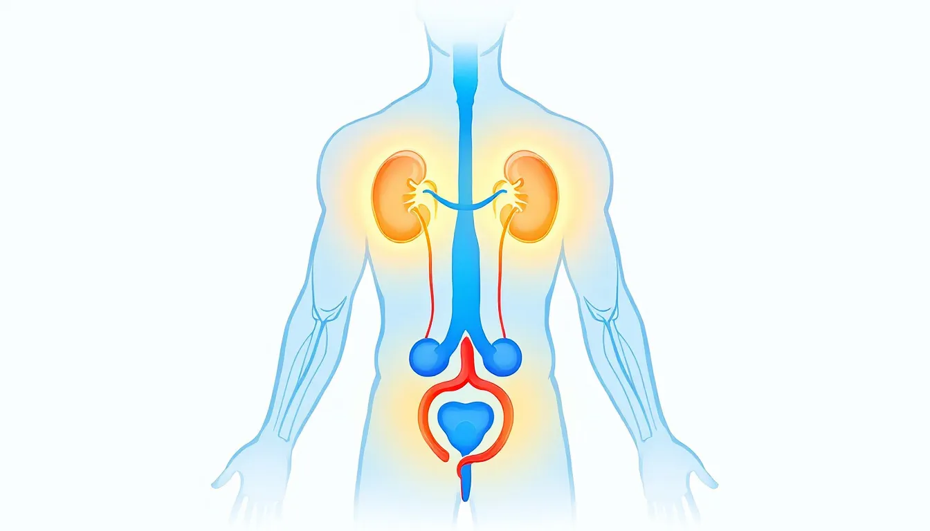 Illustration of the areas covered by the annual well-man ultrasound: abdomen, urinary tract, aorta and pelvis