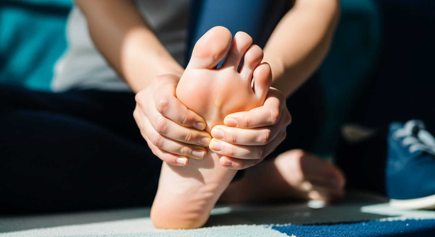 Person removing a shoe and pressing the ball of the foot