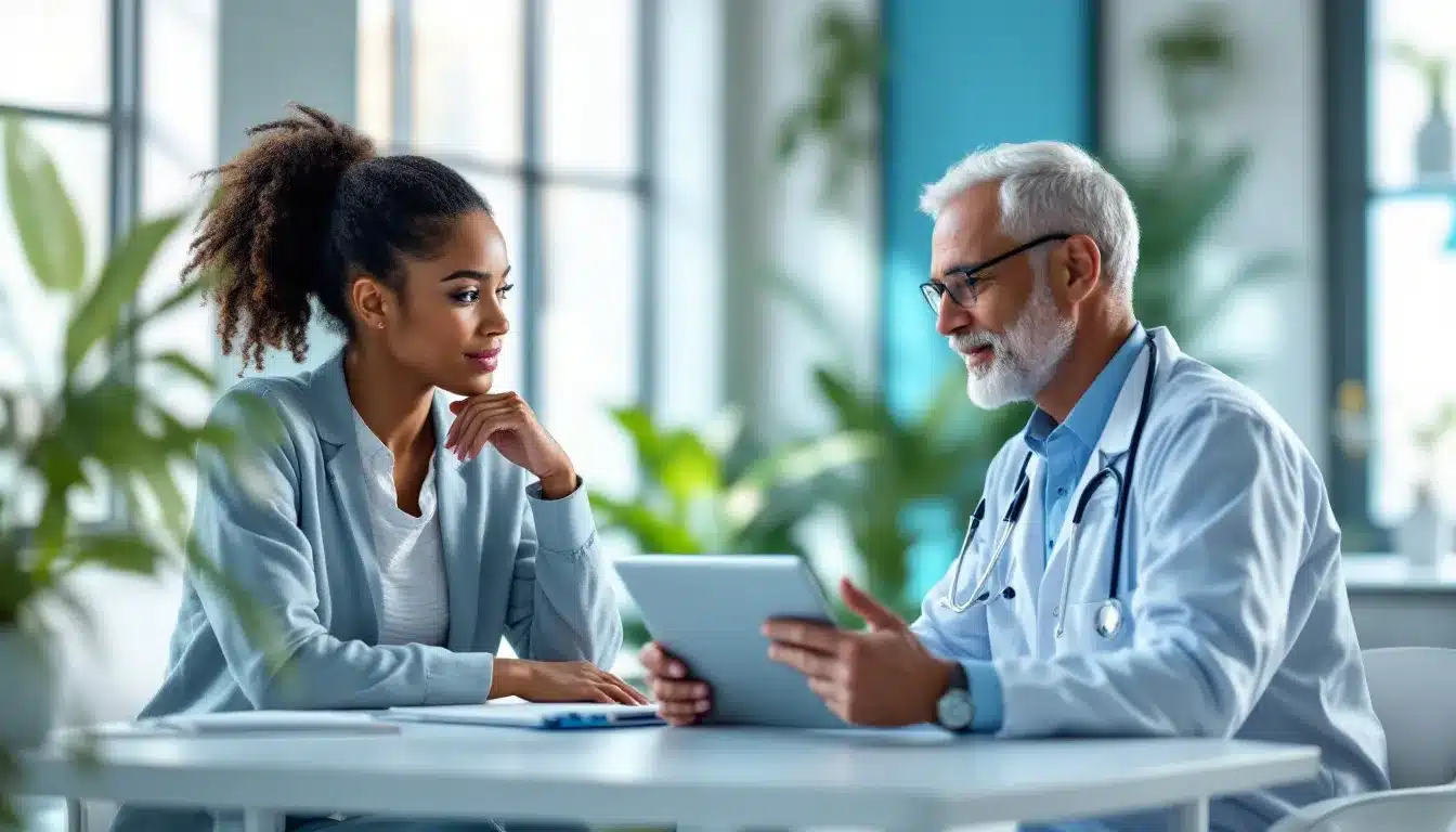 Patient discussing which ultrasound scan they need with a clinician